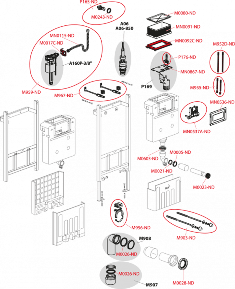 Скрытая система инсталляции для сухой установки (для гипсокартона), управление сверху или спереди Alcadrain AM118/850 Sádromodul