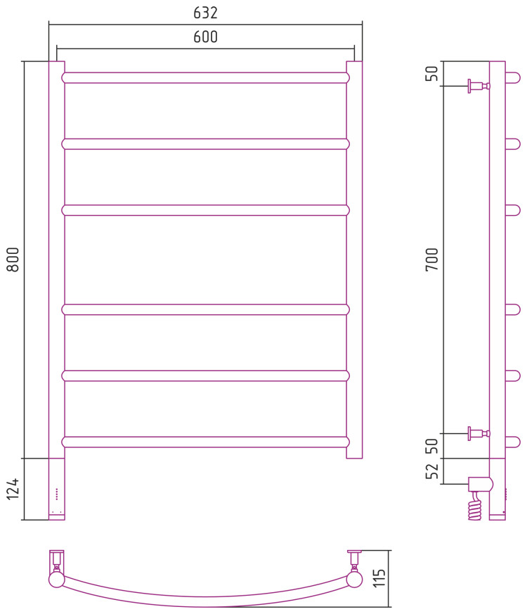 Полотенцесушитель электрический Сунержа Галант 3.0 800х600 МЭМ левый Состаренная латунь