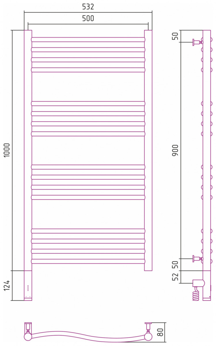 Полотенцесушитель электрический Сунержа Флюид 3.0 1000х500 МЭМ левый Сатин