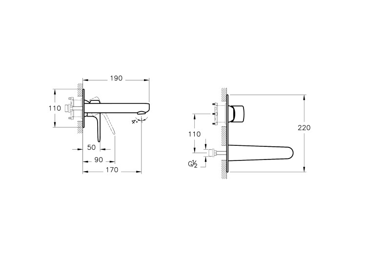 Встроенный смеситель Root Round для раковины, настенный, хром