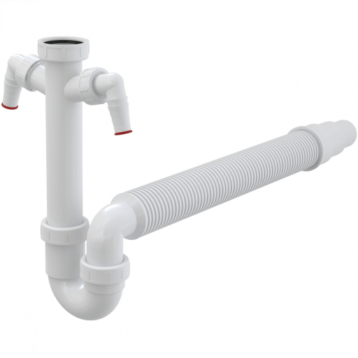 Сифон трубчатый с накидной гайкой 6/4&quot; с двумя штуцерами и гофрой Alcadrain A84-DN50/40