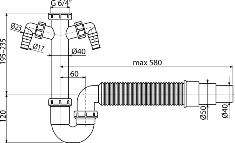 Сифон трубчатый с накидной гайкой 6/4
