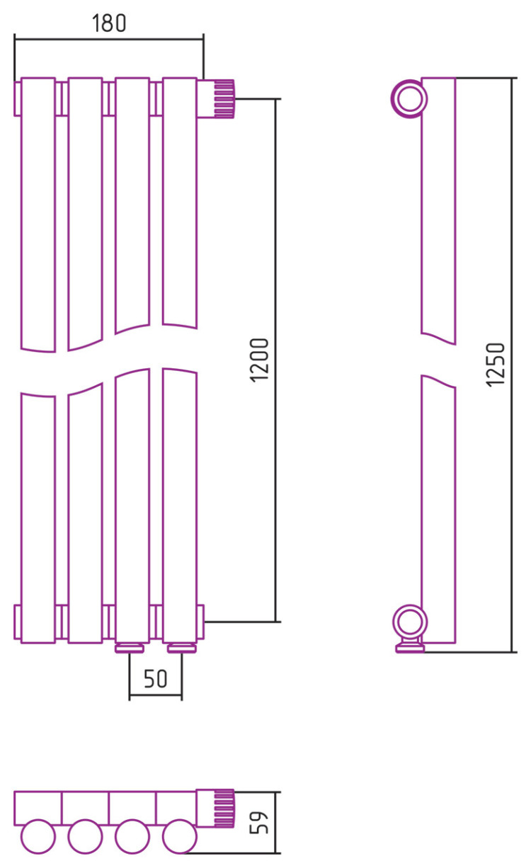 Отопительный радиатор Сунержа Эстет-1 EU50 правый 1200х180 4 секции Белый