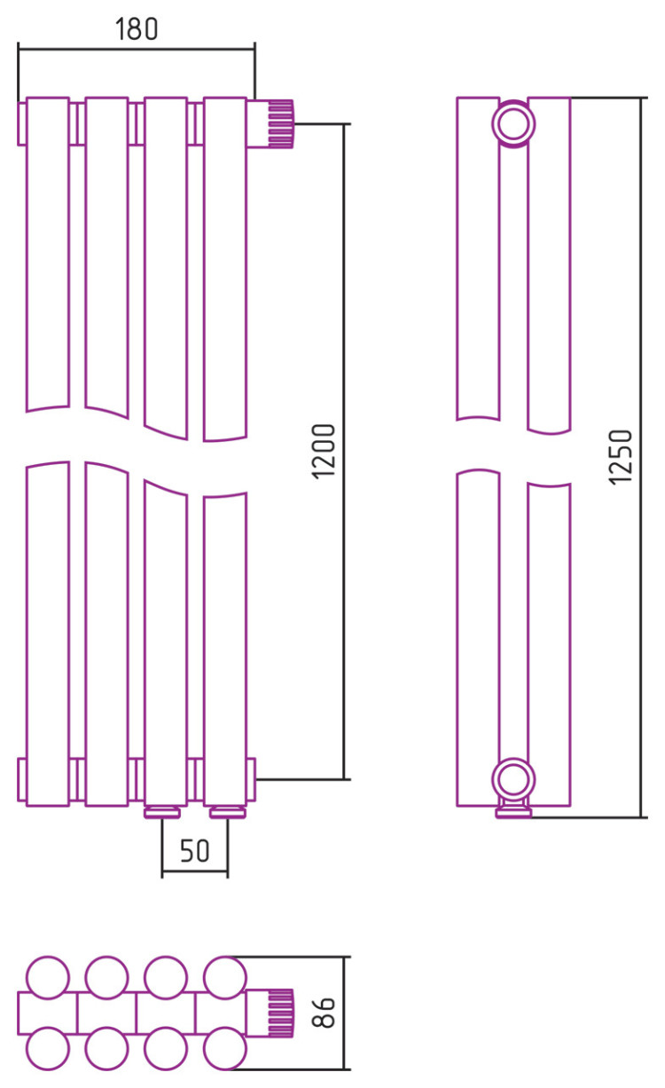Отопительный радиатор Сунержа Эстет-11 EU50 1200х180 4 секции Матовый чёрный