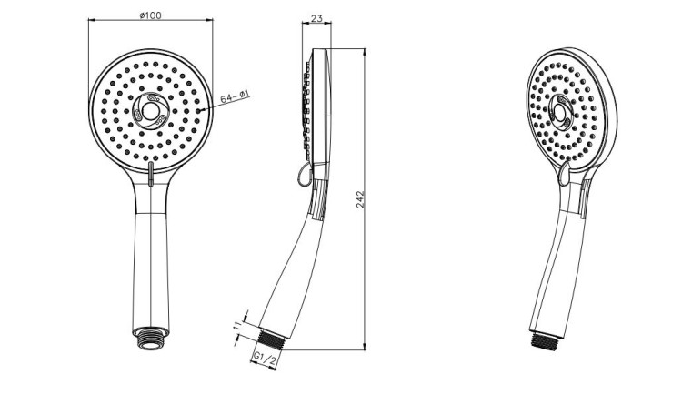 Ручной душ 3jet Aquatek, матовый черный AQ2003MB