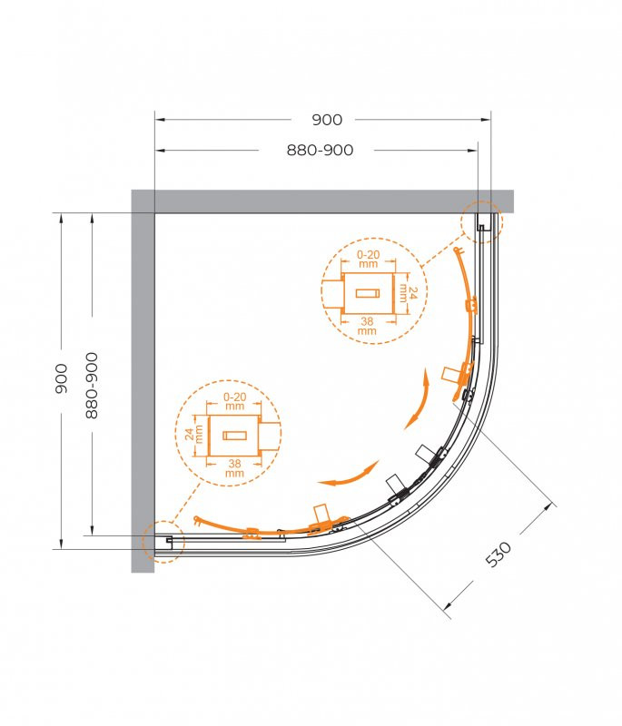 Душевой уголок RELAX-304-R-2 Cezares RELAX-304-R-2-90-C-CR