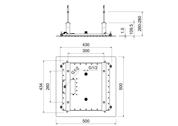 Верхний душ 500*500 мм, 2 jet (внешняя и скрытая часть) Aquatek AQ2082CR