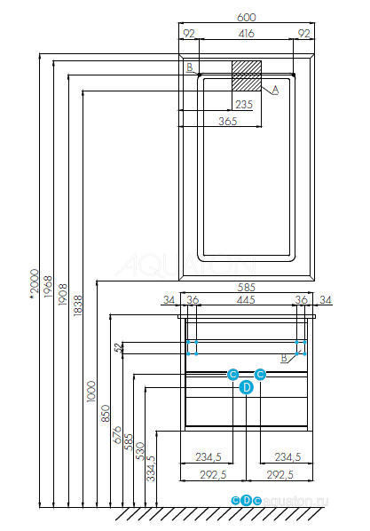 Тумба под раковину AQUATON Римини 60 черный глянец 1A226601RN950 NEW