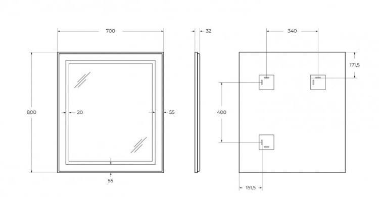 Зеркало в алюминиевой раме со встроенным светильником и сенсорным выключателем по периметру рамы BelBagno SPC-KRAFT-500-800-SENS-AL