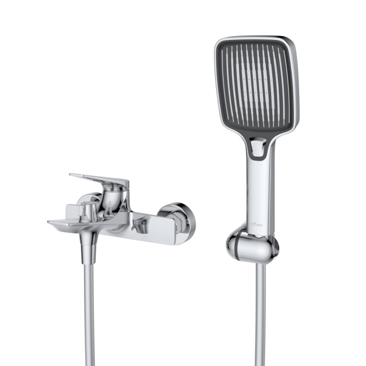 Смеситель для ванны и душа в комплекте с ручным душем, шлангом и держателем Cezares LINER-VD-GM