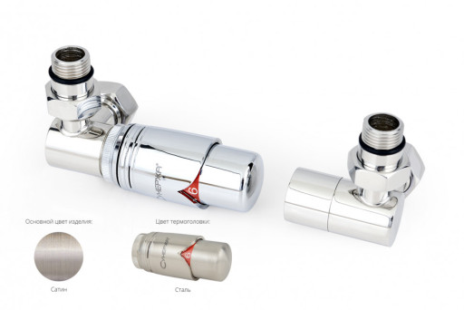 Автоматический терморегулятор Сунержа 3D левый G 1/2&quot; НР х G 3/4&quot; НГ (набор) Сатин