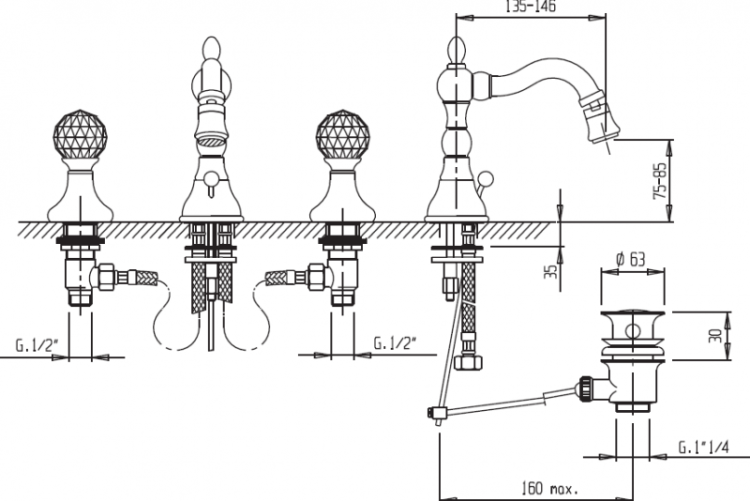 Смеситель для биде ATLANTIS-BBS2 Cezares ATLANTIS-BBS2-02-Sw