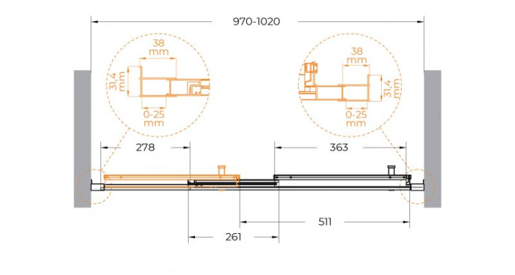 Душевая дверь в нишу MOLVENO-BF-3 Cezares MOLVENO-BF-3-100-C-BORO-IV