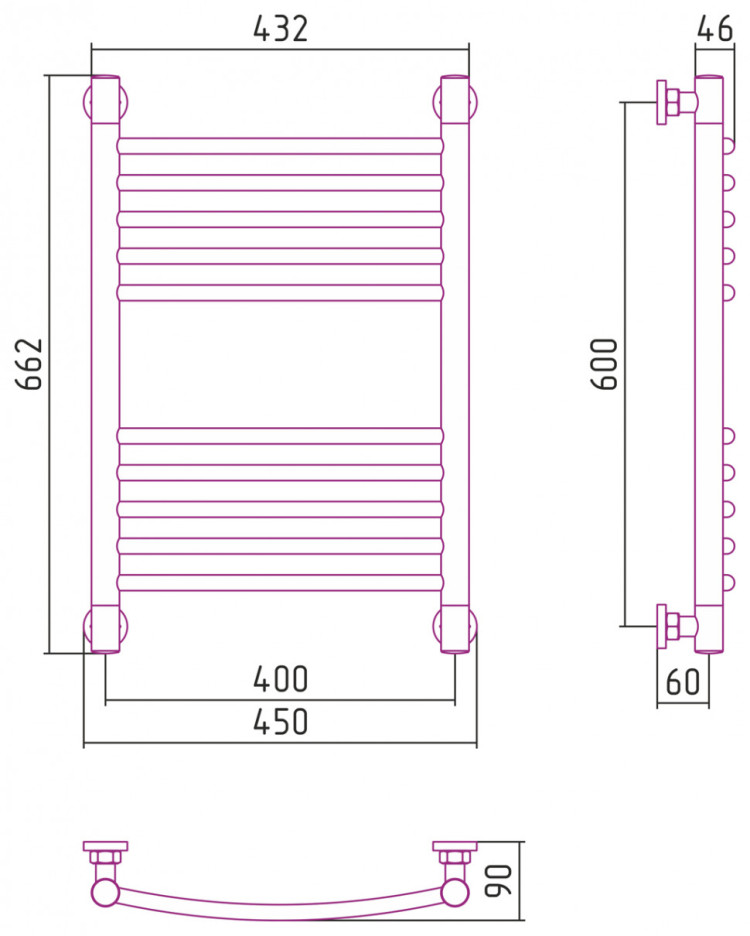 Полотенцесушитель водяной Сунержа Богема+ выгнутая 600х400 Матовый чёрный