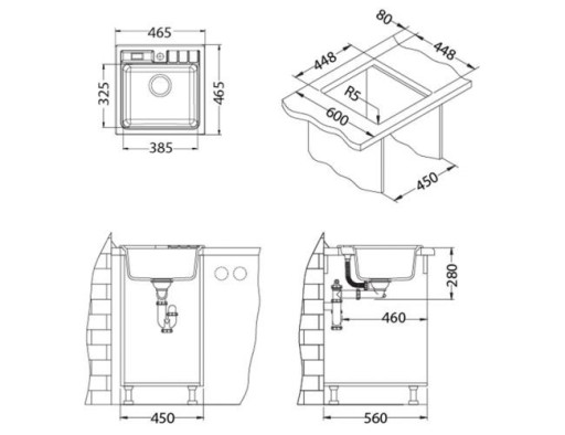 Мойка ALVEUS NIAGARA 20 GRANITAL BEIGE-G55  465x465x180;1x с сифоном 1105419,
