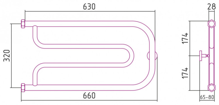 Полотенцесушитель водяной Сунержа Гусли+ 320х650 Шампань