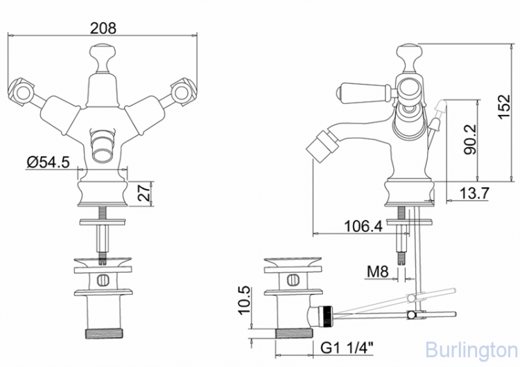 Смеситель для биде на 1 отверстие Regent, с донным клапаном [KER13]