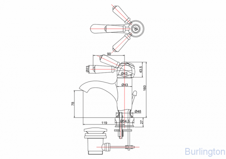 Смеситель для раковины на 1 отверстие Regent, с донным клапаном [CHR22]