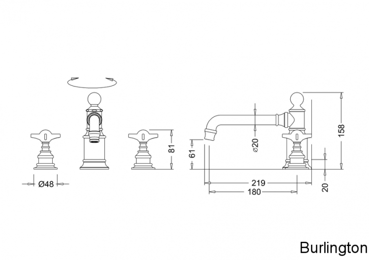 Смеситель для раковины, 3 отв, ручки - крестики, хром [ARC15 CHR]