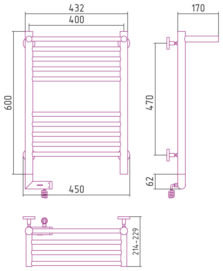 Полотенцесушитель электрический Сунержа Богема с полкой 2.0 600х400 МЭМ левый Без покрытия