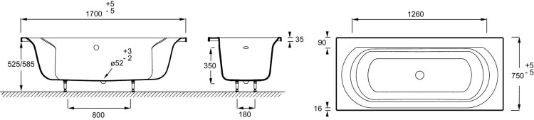 Ванна 170 х 75 см Jacob Delafon ELISE E60279RU-01