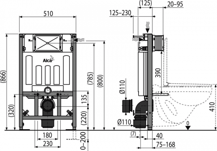 Скрытая система инсталляции для сухой установки (для гипсокартона) Alcadrain AM101/850W
