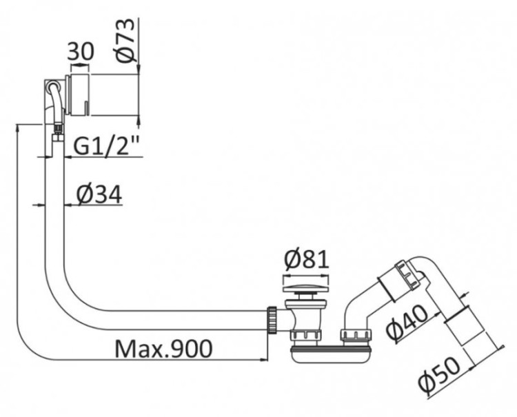 Слив перелив с наполнением ванны через перелив, донный клапан с системой Клик-клак Cezares CZR-B-STW-BIO