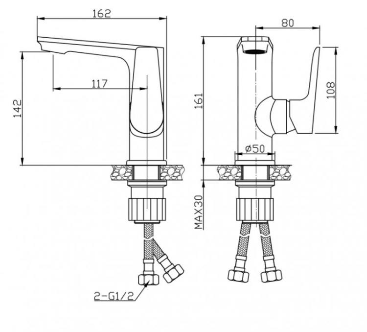 Смеситель для раковины без донного клапана Cezares ANCONA-LVM-CRM