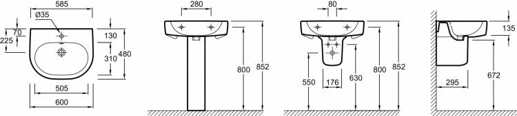 Раковина (60 х 48 см) с одним отверстием для смесителя. Jacob Delafon KANDELE1464-00