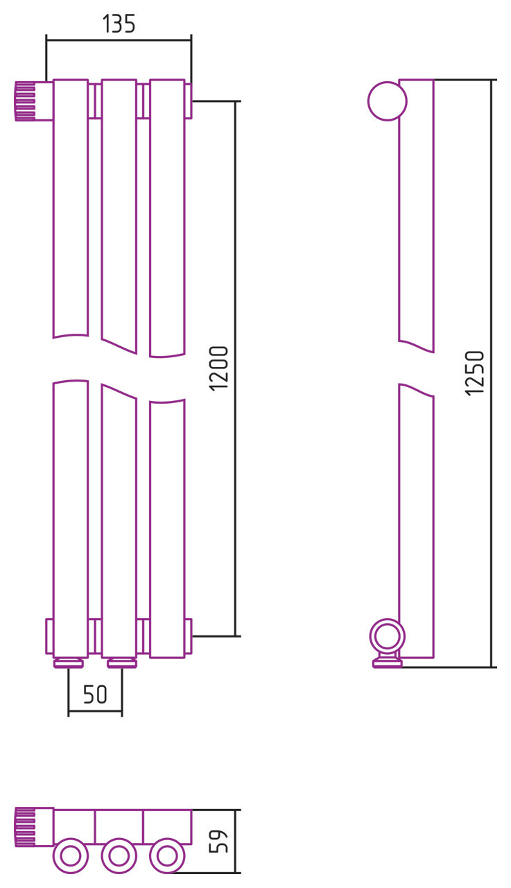 Отопительный радиатор Сунержа Эстет-0 EU50 левый 1200х135 3 секции Состаренная латунь