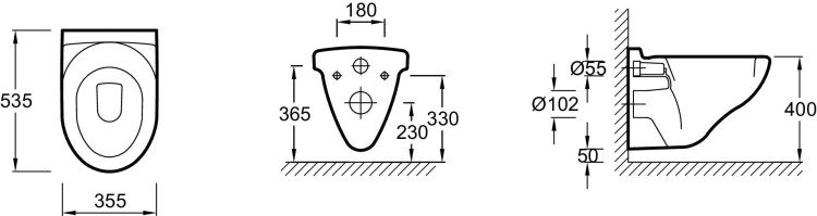 Подвесной унитаз 53,5 x 35,5 см, без крышки-сиденья Jacob Delafon ПРОФЕССИОНАЛЬНОЕ ОБОРУДОВАНИЕ E1755-00