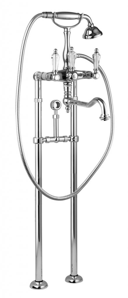 Напольный смеситель для ванны с поворотным изливом и ручным душем, с держателем для слива-перелива Cezares DIAMOND-VDPS2-03/24-Sw