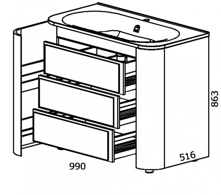 Тумба Astra Form Прима, 1000 ММ, 3 ящика