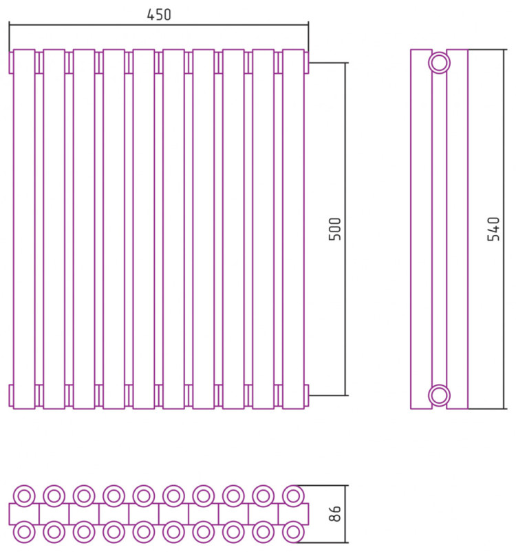 Отопительный радиатор  Сунержа Эстет-00 500х450 10 секций Тёмный титан муар