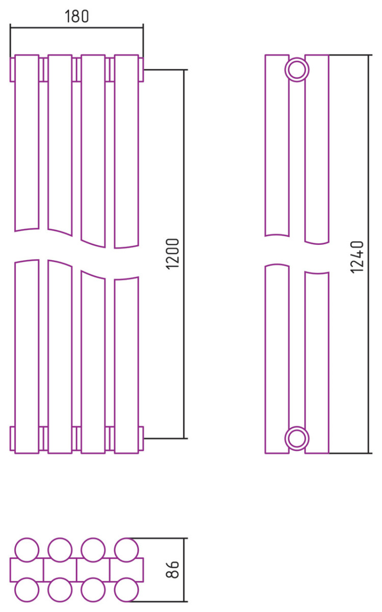 Отопительный радиатор Сунержа Эстет-11 1200х180 4 секции Матовый белый