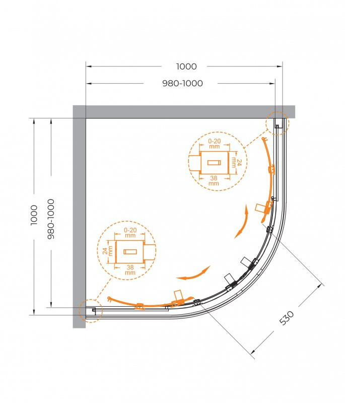 Душевой уголок RELAX-304-R-2 Cezares RELAX-304-R-2-90-C-GM