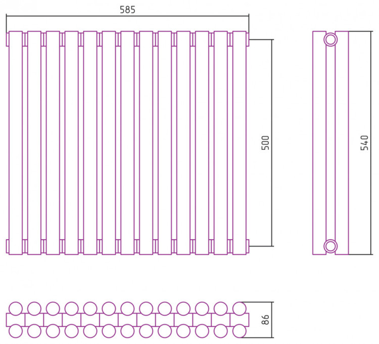 Отопительный радиатор Сунержа Эстет-11 500х585 13 секций Матовый белый