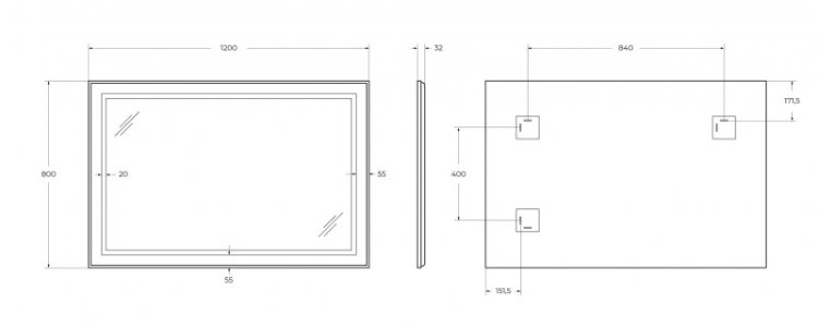 Зеркало в алюминиевой раме со встроенным светильником и сенсорным выключателем по периметру рамы BelBagno SPC-KRAFT-500-800-SENS-NERO