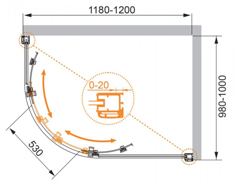 Душевой уголок ANIMA RH-2 Cezares ANIMA-W-RH-2-120/100-P-Cr-L