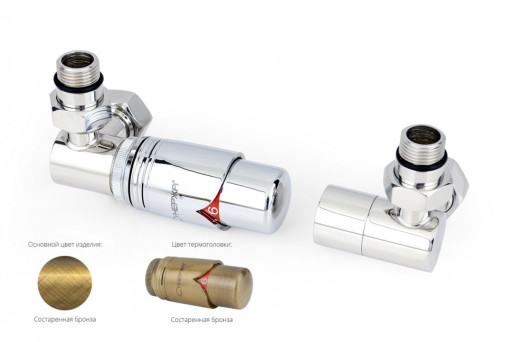 Автоматический терморегулятор Сунержа 3D левый G 1/2&quot; НР х G 3/4&quot; НГ (набор) Состаренная бронза