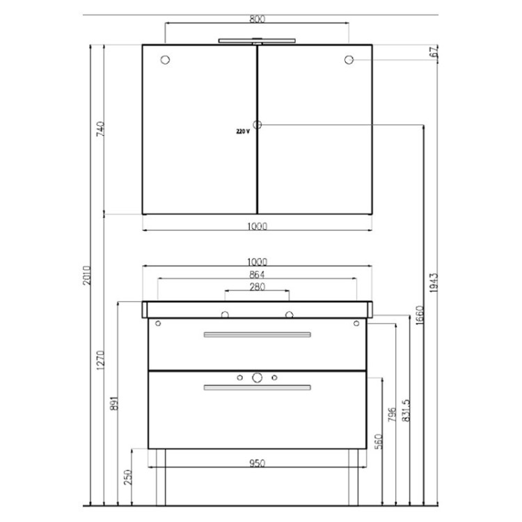 Тумба с раковиной Villeroy&Boch 2Day2 95 подвесная