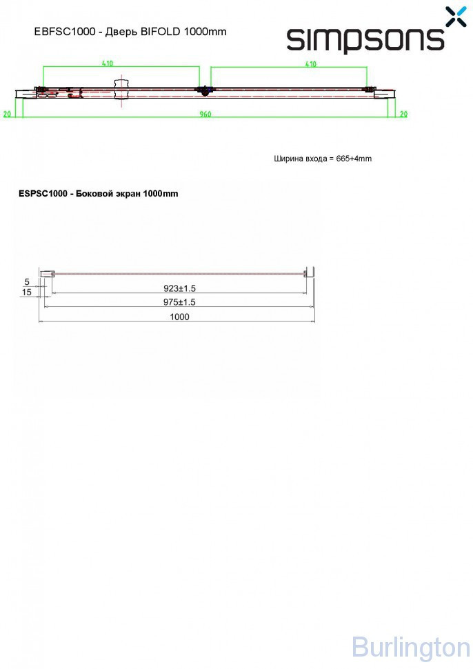 Дверь Bifold 1000mm c боковым экраном 1000mm
