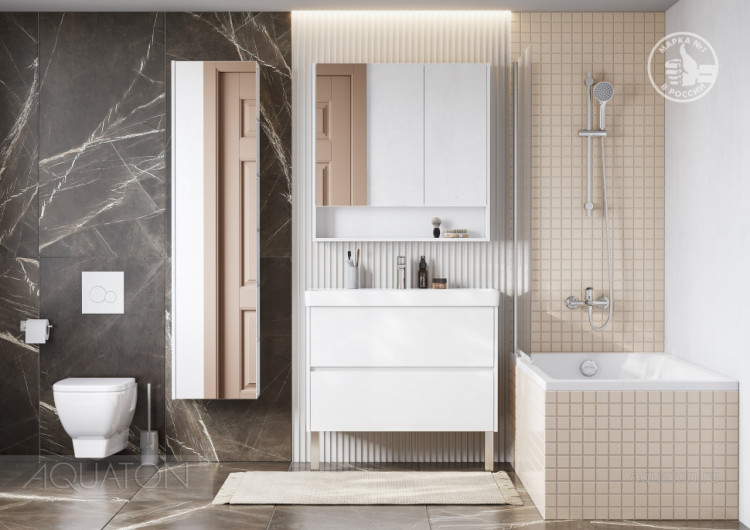 Шкаф - колонна AQUATON Сканди с зеркалом белый 1A253403SD010