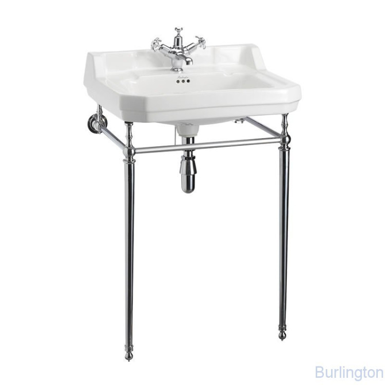 Раковина 61 см на 1 или 3 отверстия с хромированным подстольем