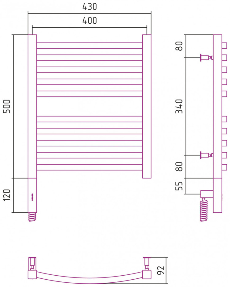 Полотенцесушитель электрический Сунержа Аркус 3.0 500х400 МЭМ левый Без покрытия