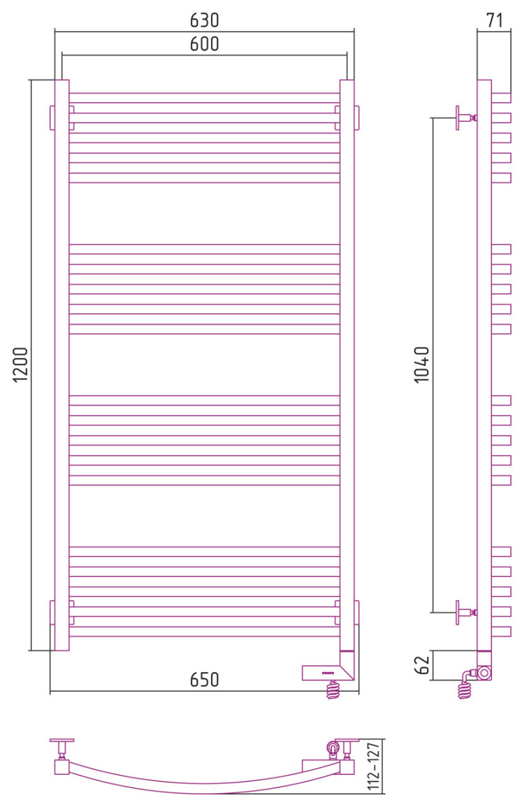 Полотенцесушитель электрический Сунержа Аркус 2.0 1200x600 МЭМ правый Матовый чёрный