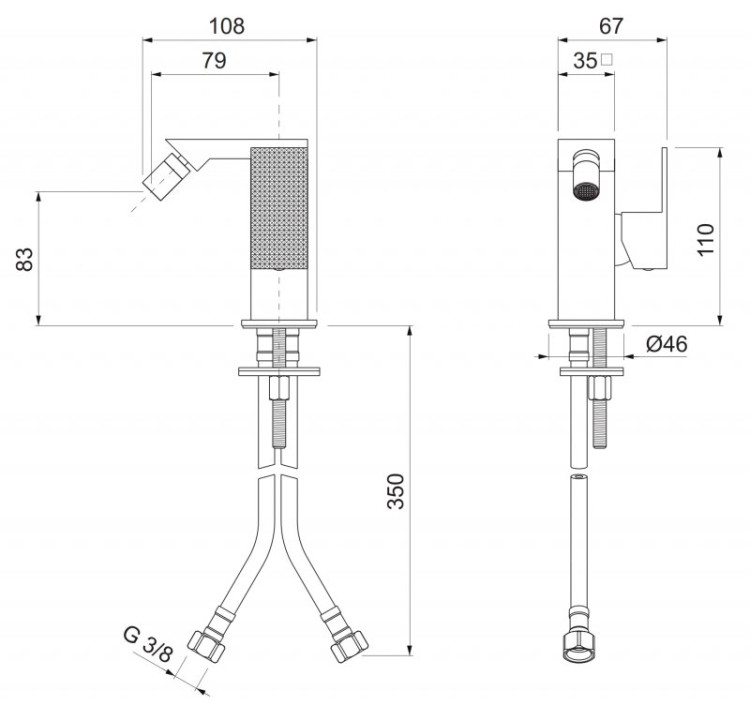 Смеситель для биде однорычажный без донного клапана Cezares PRIZMA-BSM1-01-W0