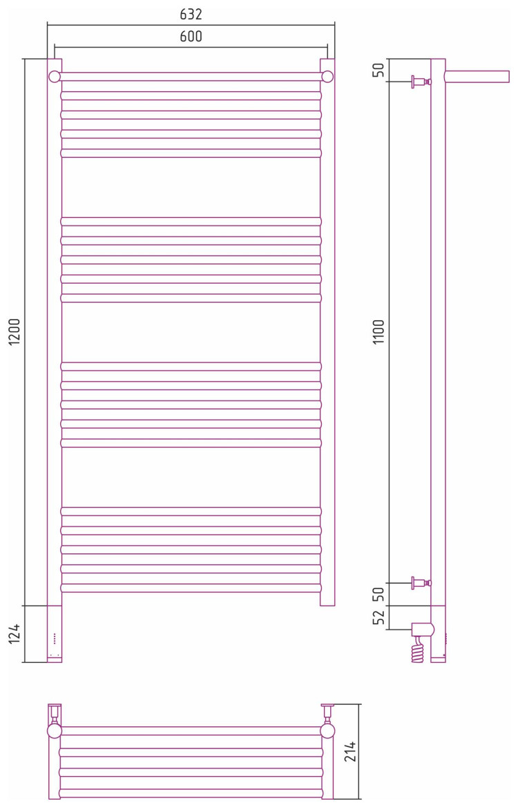 Полотенцесушитель электрический Сунержа Богема с полкой 3.0 1200х600 / МЭМ левый Матовый белый