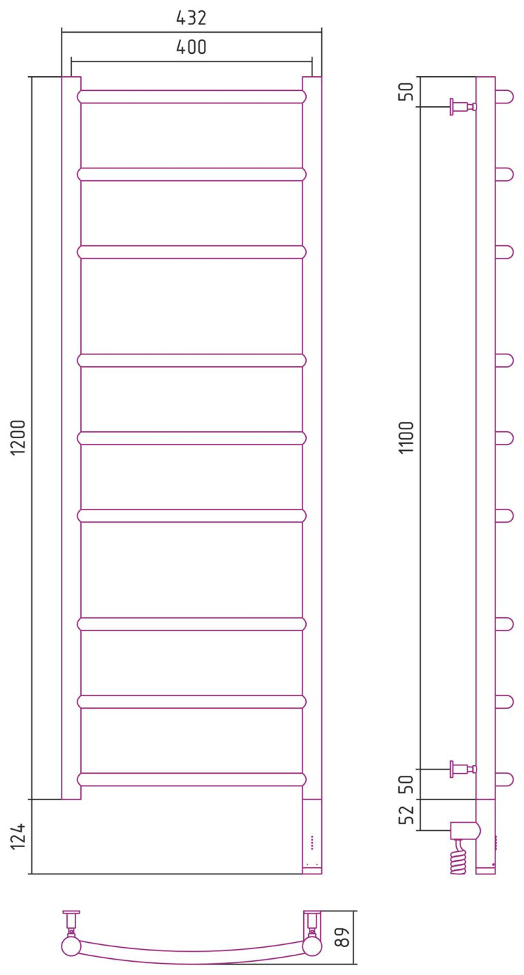 Полотенцесушитель электрический Сунержа Галант 3.0 1200х400 МЭМ правый Тёмный титан муар
