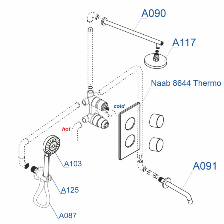WasserKRAFT A178644 Thermo Встраиваемый комплект для ванны с верхней насадкой, лейкой и изливом